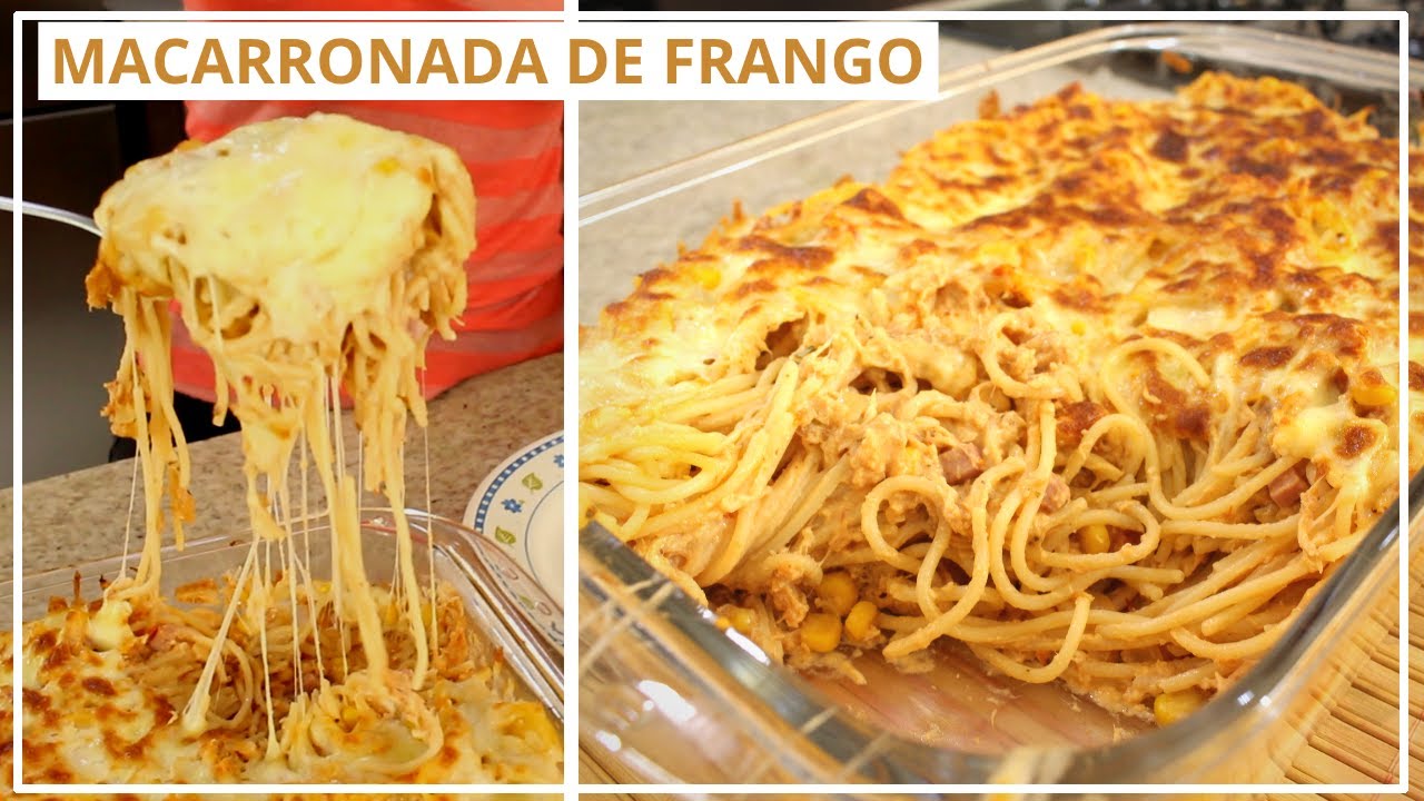 Macarronada com peito de frango desfiado