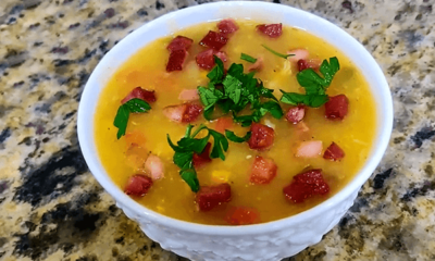 Caldo de aipim com calabresa