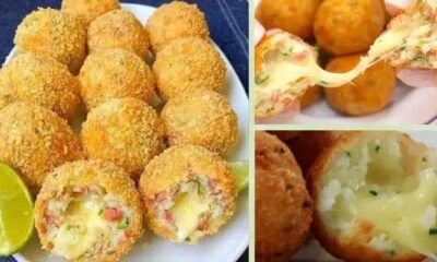 Bolinho de arroz com queijo e calabresa