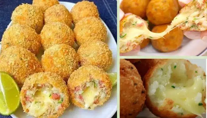 Bolinho de arroz com queijo e calabresa